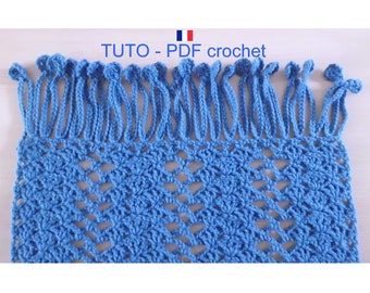 PDF CROCHET - Etole en bleu indigo , orné d'un joli point fantaisie et de belles franges , facile à réaliser , Tuto en FRANCAIS !