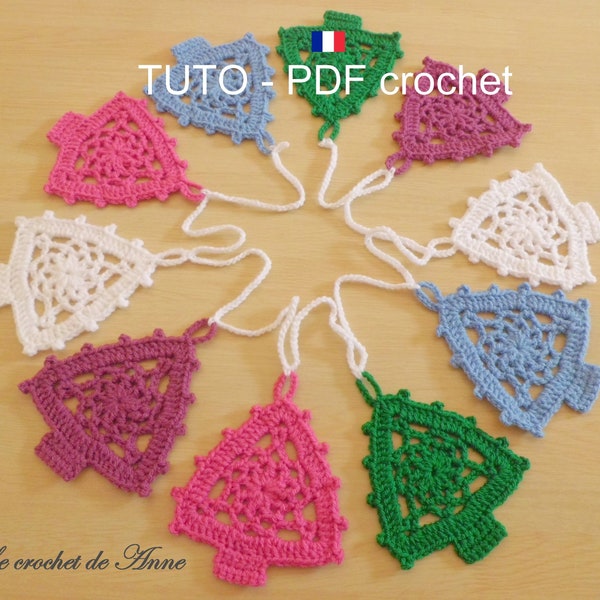 PDF CROCHET - Guirlande de Sapins colorés , Déco de Noël , Ornement de sapin , facile à réaliser , Tuto en FRANCAIS !