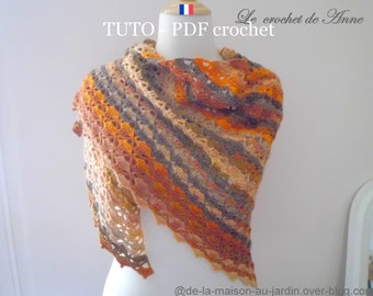 PDF CROCHET - Châle aux jolis motifs dentelle orné de couleurs dégradées , facile avec seulement 3 points crochet, Tuto en FRANCAIS !