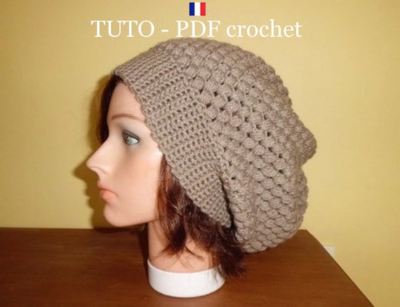 PDF CROCHET Bonnet Marron / Taupe Style 