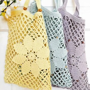 PDF CROCHET Sac filet orné d'une fleur aux 8 pétales, Sac zéro déchet et réutilisable, facile à réaliser Tuto en Français et en Anglais imagen 3