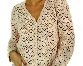 Modèle GILET femme beige aux manches longues, Tutoriels explications et grilles en Français, PDF crochet Vintage en FRANCAIS !