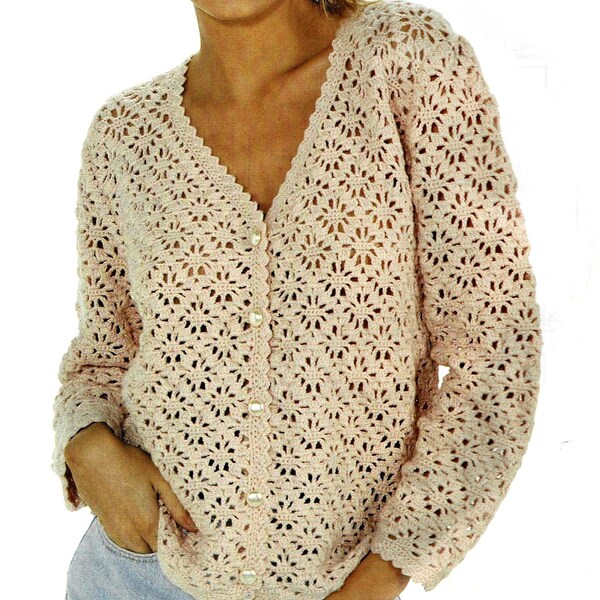 Modèle GILET femme beige aux manches longues, Tutoriels explications et grilles en Français, PDF crochet Vintage en FRANCAIS !