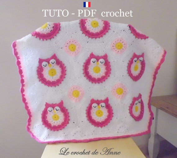 Pdf Crochet Couverture Bebe Orne De Chouettes Colorees Sur Etsy