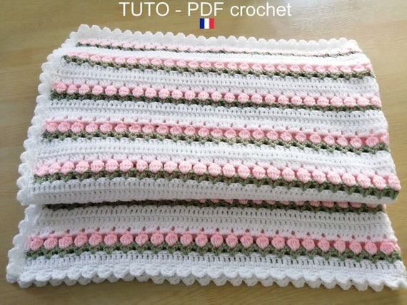 Pdf Crochet Couverture Bebe Orne De Jolis Rangs Fleuris Etsy