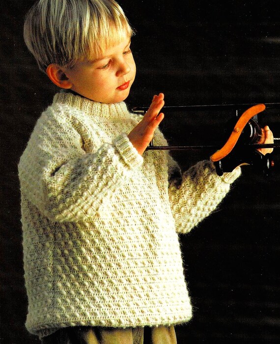 Modele PULL garcon laine ecru Manches longues Taille 2 4 6 8 ans Explications en Francais PDF crochet Vintage FRANCAIS Etsy France