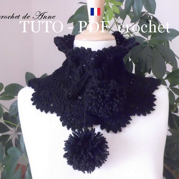 PDF CROCHET - Snood / Tour de cou , orné de pompons , facile à réaliser , Tuto en FRANCAIS  !