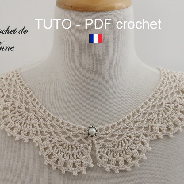 PDF CROCHET - Col Romantique , col Bohème , col Claudine aux jolis motifs en dentelle fine , facile à réaliser , Tuto en FRANCAIS !