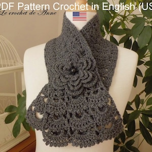 SCARF with lacy edging embellished with a flower brooch, Crochet Pattern PDF Tutorial English , Scarf Crochet, Easy to crochet !
