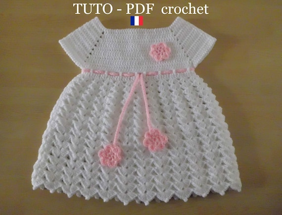 Pdf Crochet Robe Bebe Blanche Orne D Une Laniere Et De Etsy