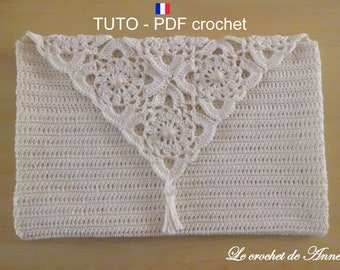 PDF CROCHET - Pochette orné d'un joli rabat , Pochette dentelle, Pochette pour ranger votre tablette , facile à réaliser, Tuto en Français !