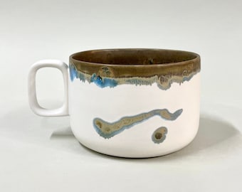 Oversized Ceramic Mug - White/Blue (Pottery, cup, stoneware, handmade, coffee, matte)