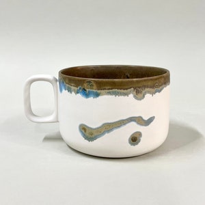 Oversized Ceramic Mug White/Blue Pottery, cup, stoneware, handmade, coffee, matte image 1