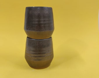 Angled Ceramic Tumbler (Pottery, cup, stoneware, handmade, coffee, tea, white, gold, brass)