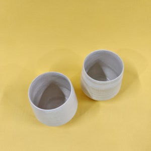 Angled Ceramic Tumbler Pottery, cup, stoneware, handmade, coffee, tea, white, gold, brass image 5