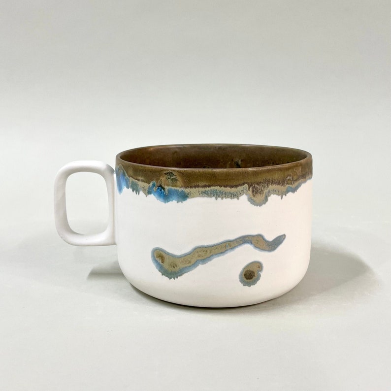 Oversized Ceramic Mug White/Blue Pottery, cup, stoneware, handmade, coffee, matte image 1