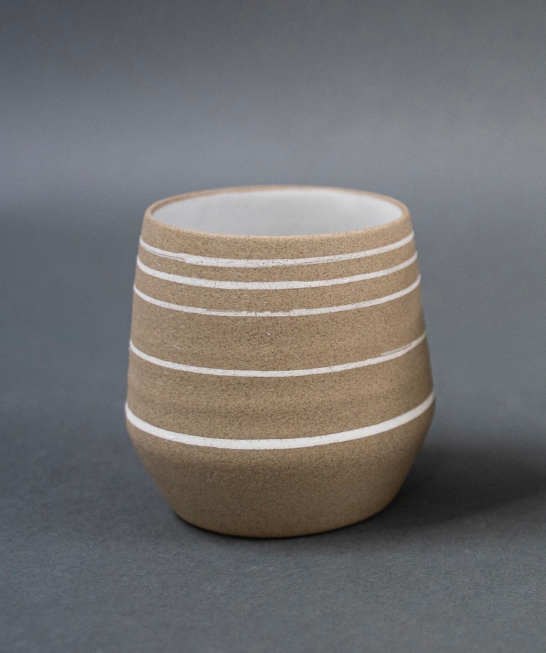 Angled Ceramic Tumbler Pottery, cup, stoneware, handmade, coffee, tea, white, gold, brass Gray