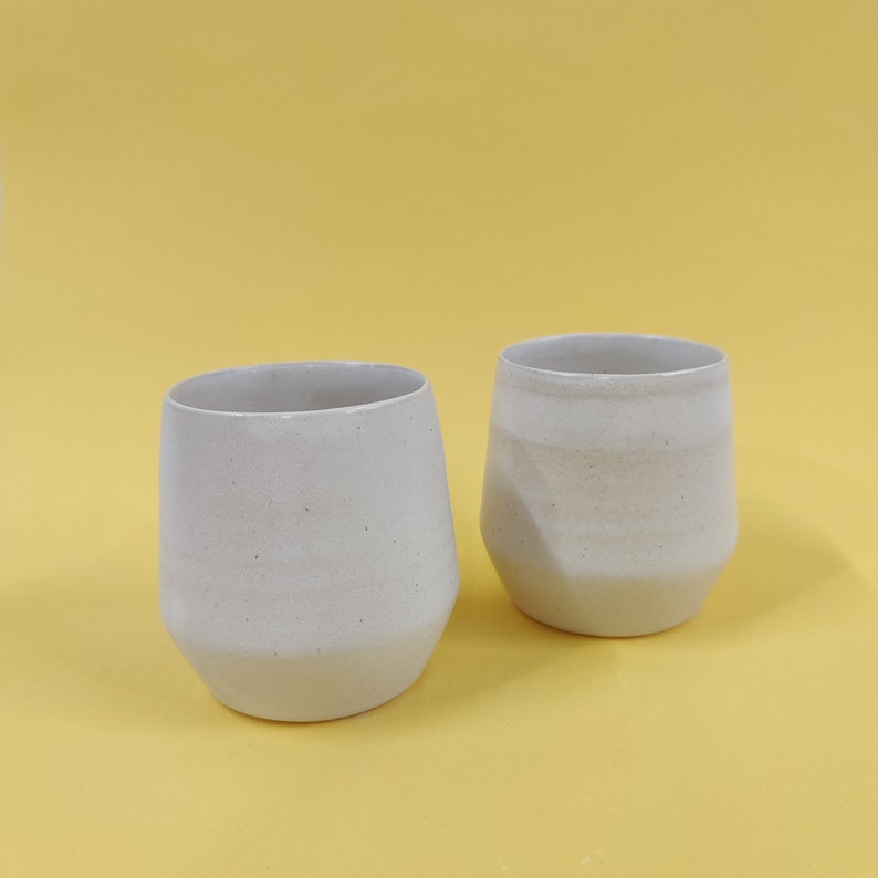 Angled Ceramic Tumbler Pottery, cup, stoneware, handmade, coffee, tea, white, gold, brass Warm White