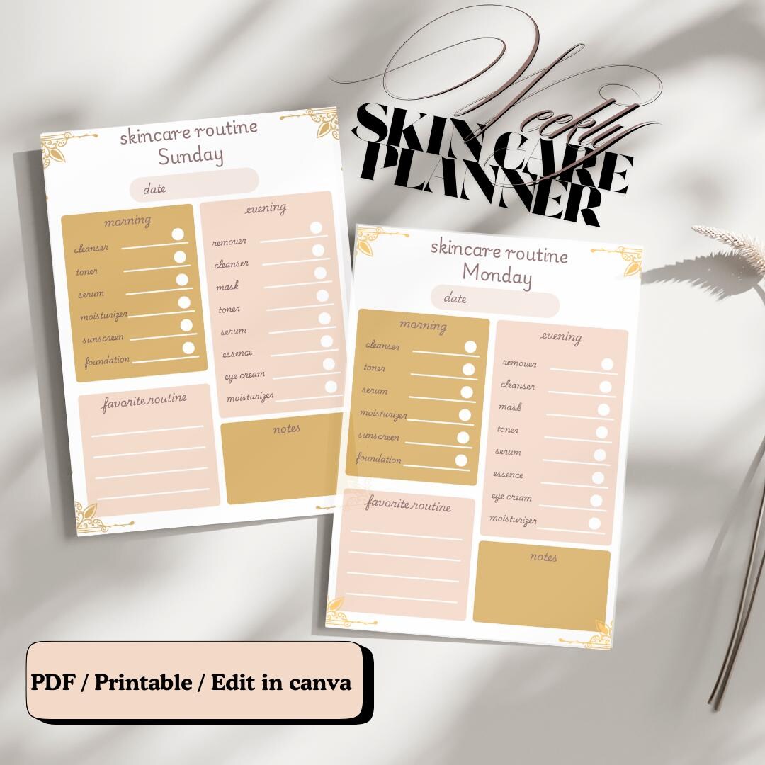 Customizable Skincare Planner Printable: Daily Routine Tracker (digital ...