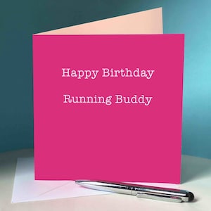 Happy Birthday Running Buddy (roze) - wenskaart voor lopers / running vriend