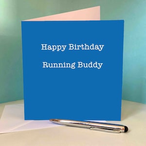 Happy Birthday Running Buddy Blue Greetings Card for Runners / Running Friend image 1