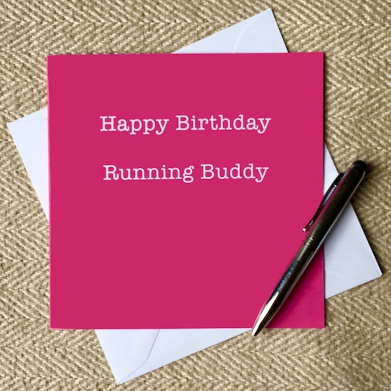Happy Birthday Running Buddy pink Greetings Card for Runners / Running