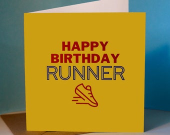 Happy Birthday Runner (Yellow) - Greetings Card for Runners / Running Friend