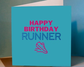 Happy Birthday Runner (Blue) - Greetings Card for Runners / Running Friend