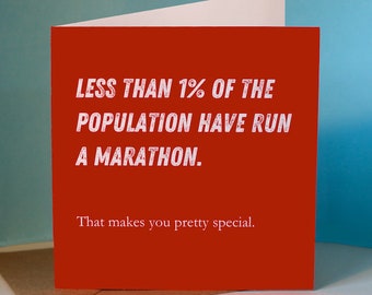 Marathon Congratulations Card for Runner / Running Friend - 'Less than 1%...that makes you pretty special' (red)