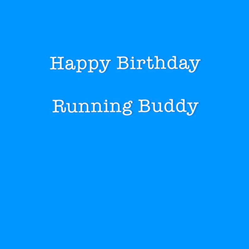 Happy Birthday Running Buddy blue Greetings Card for Runners / Running