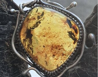 Mexican Amber in sterling silver pendant