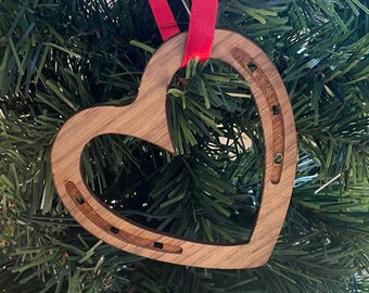 Horseshoe Heart Wood Ornament | Heart Ornament | Horseshoe Ornament | Equestrian Gift | Equestrian Ornament | Horse Ornament