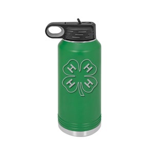 Personalized Stainless Steel Water Bottle - 4-H Logo | 4-H Water Bottle | 4-H Gift| 4-H Award