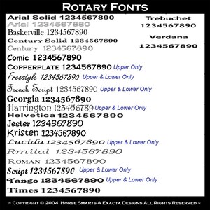 Engraving fonts for our horse saddle nameplates.