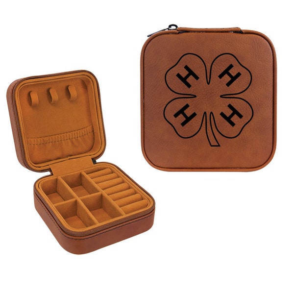 Leatherette Travel Size Jewelry Box with your choice of  4-H Logo | 4-H Jewelry Box | 4-H Travel Jewelry Box | 4-H Award | 4-H Gift