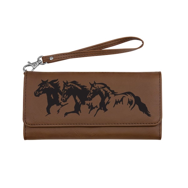 Personalized Leatherette Wallet with a Removable Wrist Strap - Horse Designs 2 | Horse Wallet| Equestrian Wallet | Horse Gift