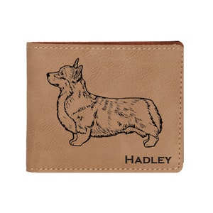 Cartera de cuero sintético grabada con su elección de diseño Corgi / Cartera Corgi / Cartera Corgi galesa / Regalo Corgi / Pembroke / Cárdigan