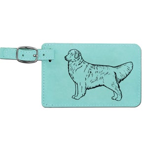 Engraved Leatherette Luggage Tag with your choice of Golden Retriever Design | Golden Retriever Luggage Tag | Backpack Tag