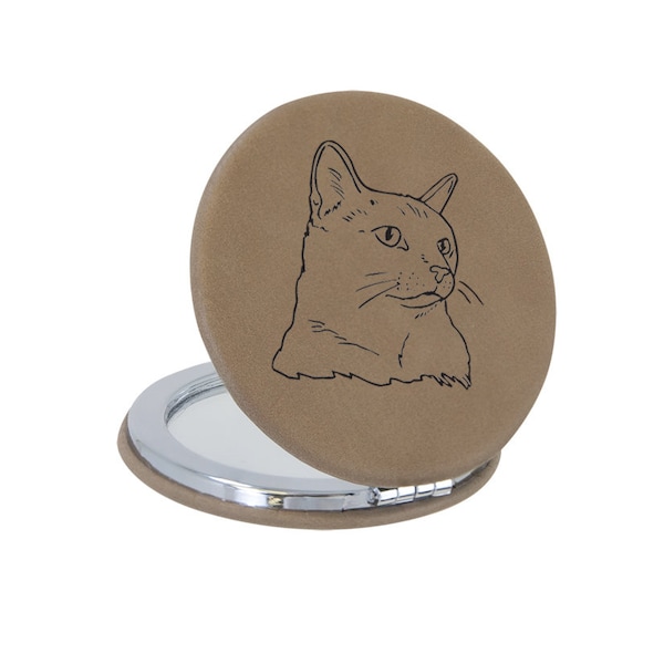 Engraved Compact Mirror with your with your choice of Cat Design | Cat Compact | Cat Gift | Cat Award | Cat Mirror