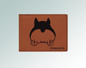 Engraved Leatherette Corgi Wallet with your choice of Corgi Design | Pembroke | Cardigan | 100+ Corgi Designs