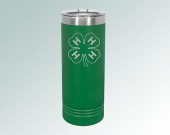 Stainless Steel 22 oz Skinny Tumbler with your choice of 4-H Logo | 4-H Tumbler | 4-H Travel Mug | 4-H Gift | 4-H Award | Skinny Tumbler