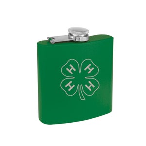 Stainless Steel 4-H Logo Flask | 4-H Flask | 4-H Parent Gift | 4-H Coach Gift | 4-H Club | 4H Club | 4-H Award