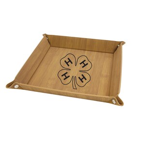 Personalized Leatherette Catchall Tray with your choice of 4-H Logo | 4-H Valet Tray | 4-H Folding Tray | 4-H Catchall Tray | 4-H Gift