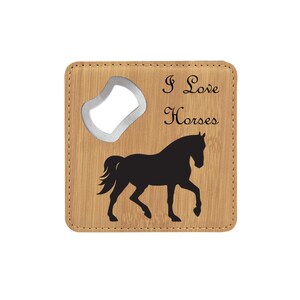 Leatherette Bottle Opener Coaster with your choice of Horse Silhouette | Horse Bottle Opener | Horse Coaster | Horse Show Award | Horse Gift
