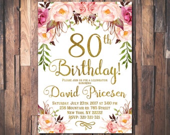 80th birthday invitations etsy 80th birthday invitations
