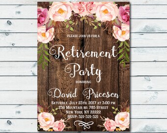 Rustic Retirement Invitation, Retirement Party Invitation, Floral Printable Invite, Boho chic invite, Retiring Surprise Invitation 1026