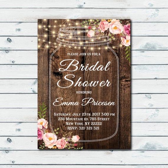Floral invitation Floral Mason Jar Bridal Shower invitation Etsy