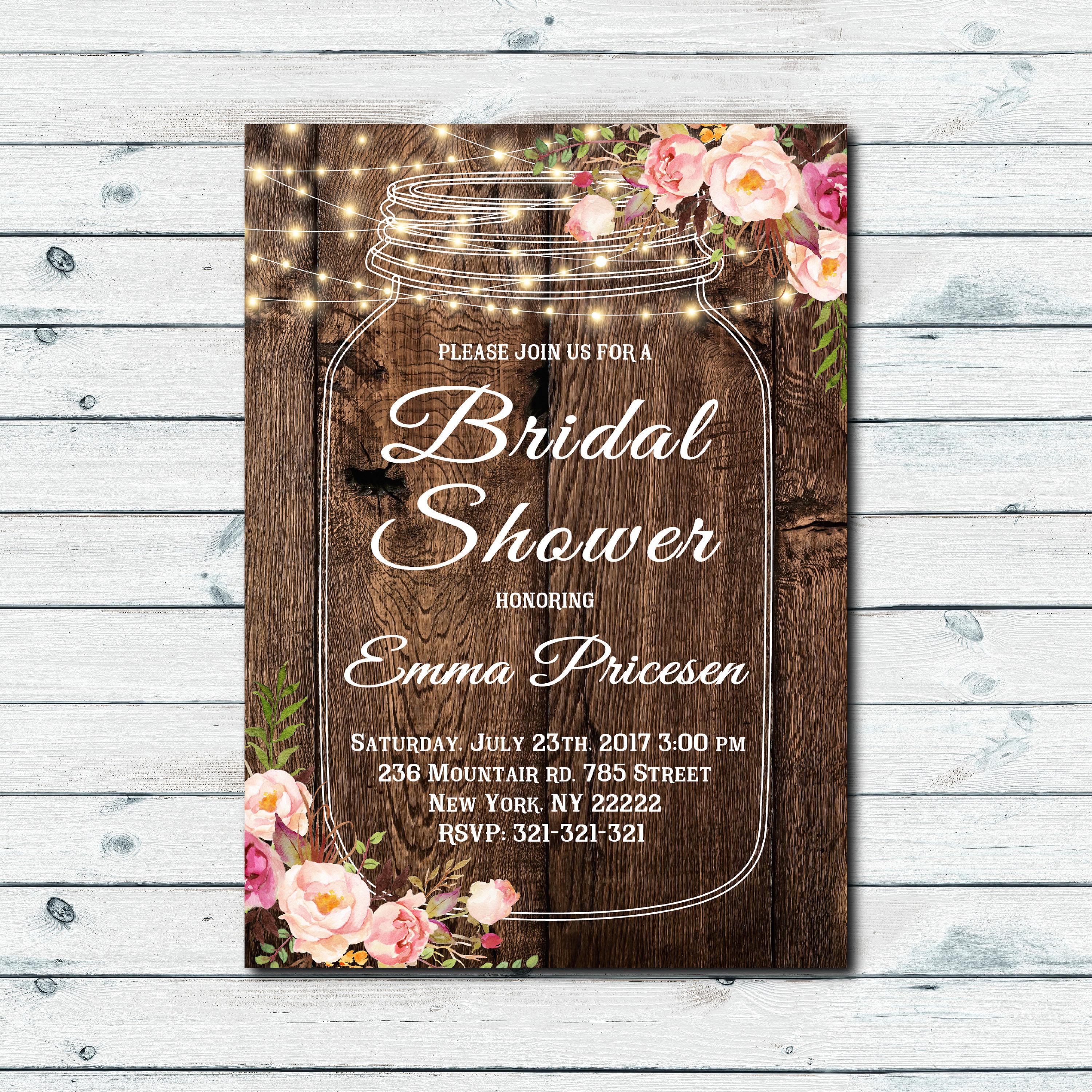 Floral invitation Floral Mason Jar Bridal Shower invitation Etsy