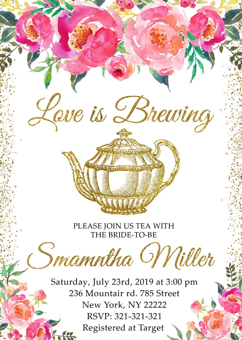 Bridal Shower Tea Party Invitation Floral Teapot Bridal Etsy