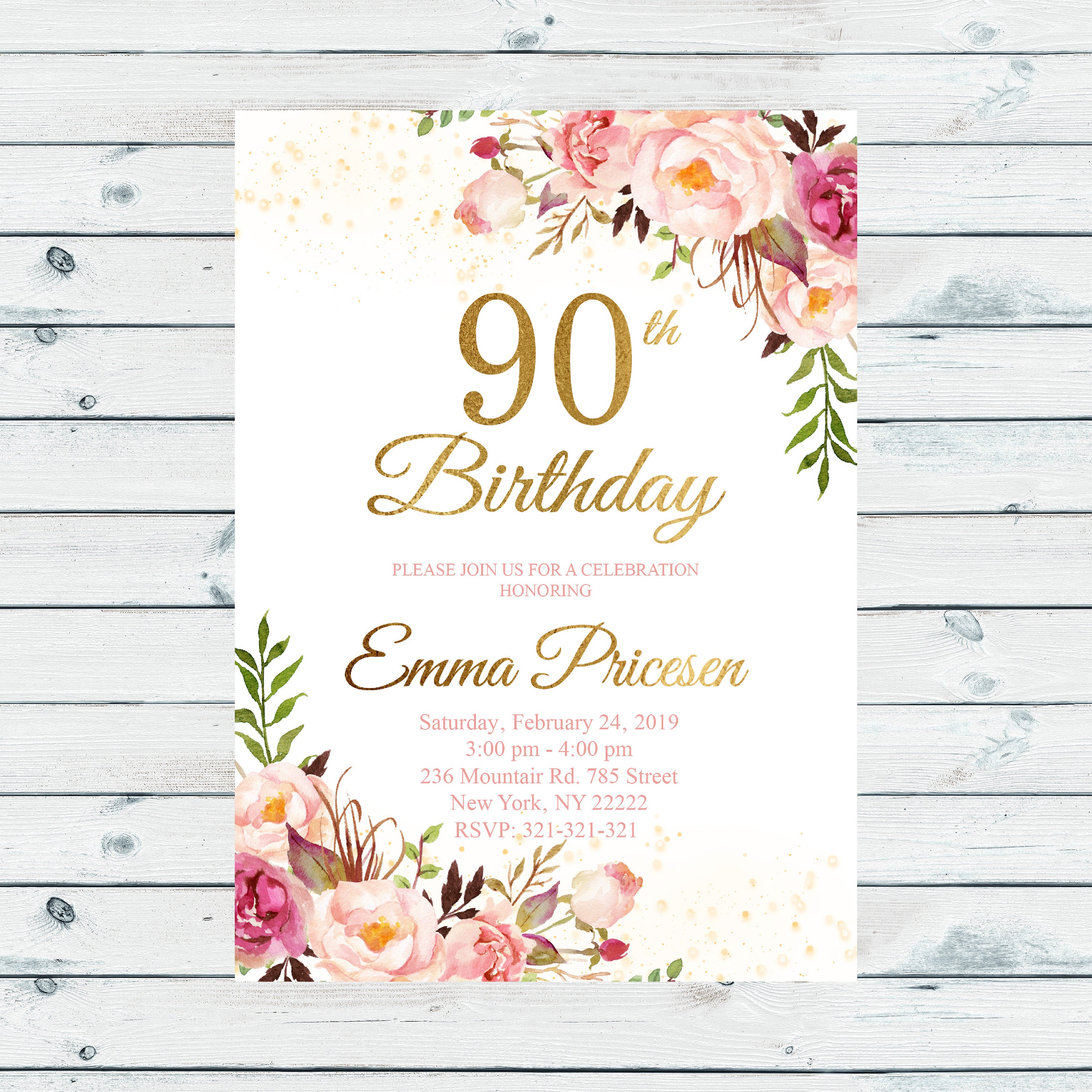 90th Birthday Invitation For Women 90th Birthday Invitation Etsy